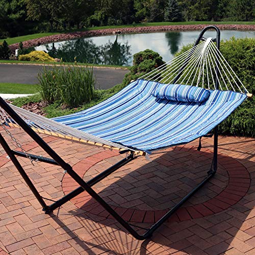 Sunnydaze-Polyester-Quilted-Hammock-Pad-and-Pillow-Set-Weather-Resistant-Breakwater-Stripe