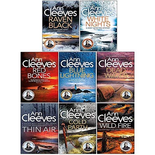 Conjunto de 8 libros de la colección Shetland Series de Ann Cleeves (Relámpago azul, Negro cuervo, Noches blancas, Huesos rojos, Tierra fría, Aire fino, Agua muerta, Demasiado bueno para ser verdad)