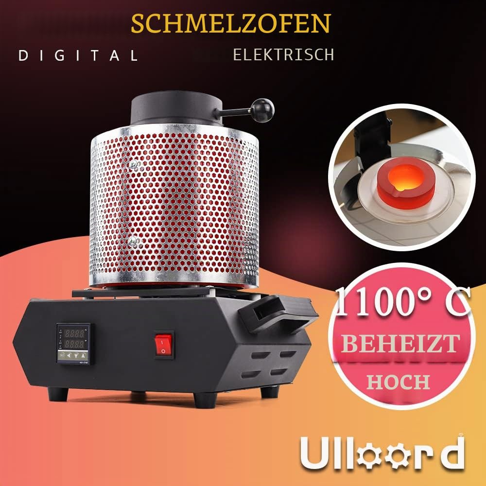 2100 W elektrischer Goldschmelzofen mit 3 kg Graphit-Tiegel für Schmelzkratzer, 2100 F digitale Metallschmelzmaschine mit Netzschutz, Silber, Gold, Kupfer, Aluminium, 220 V Verfeinerungsgussofen