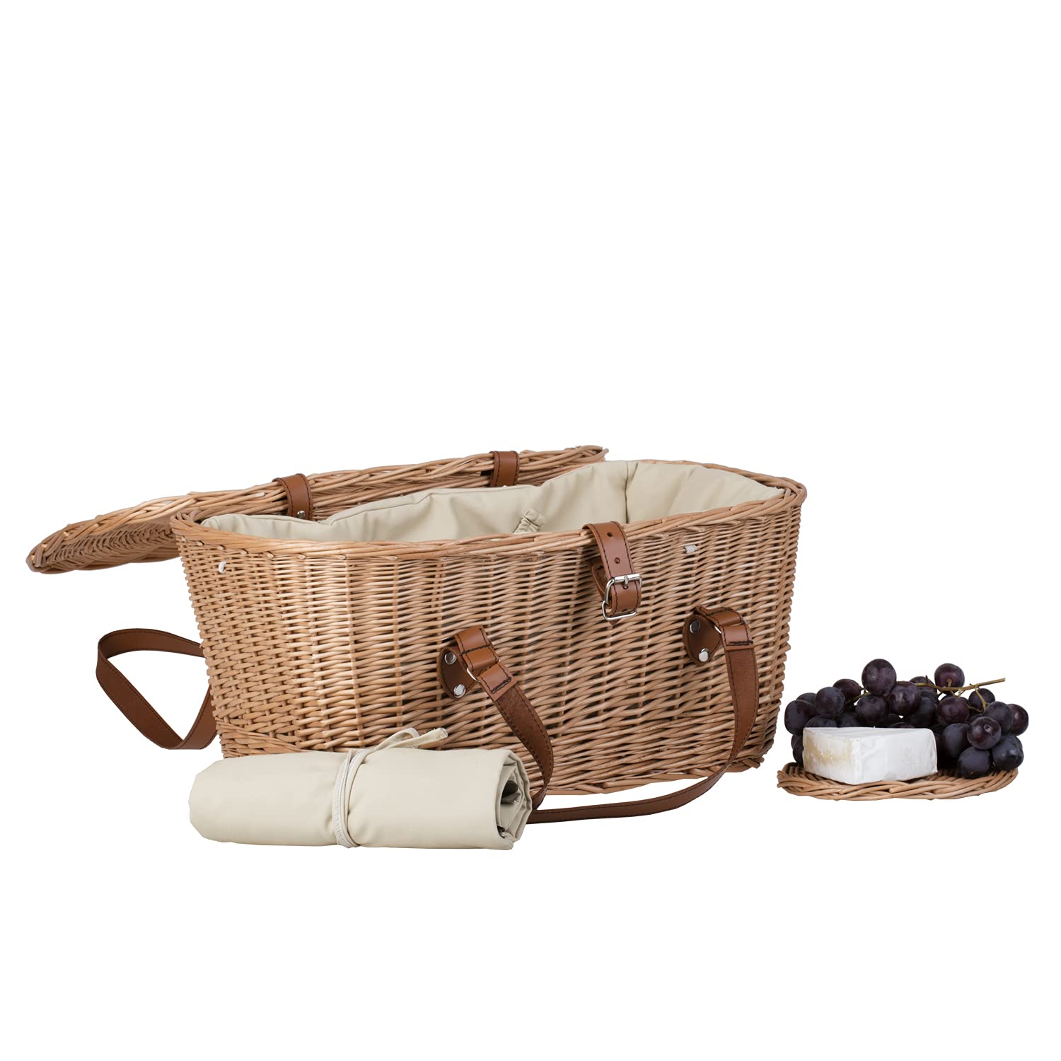 e-wicker24 Panier de Pique-Nique en Osier XXL avec Couvercle - Grand Panier de Rangement pour Fruits et légumes - Panier à provisions - Panier à Repas tressé