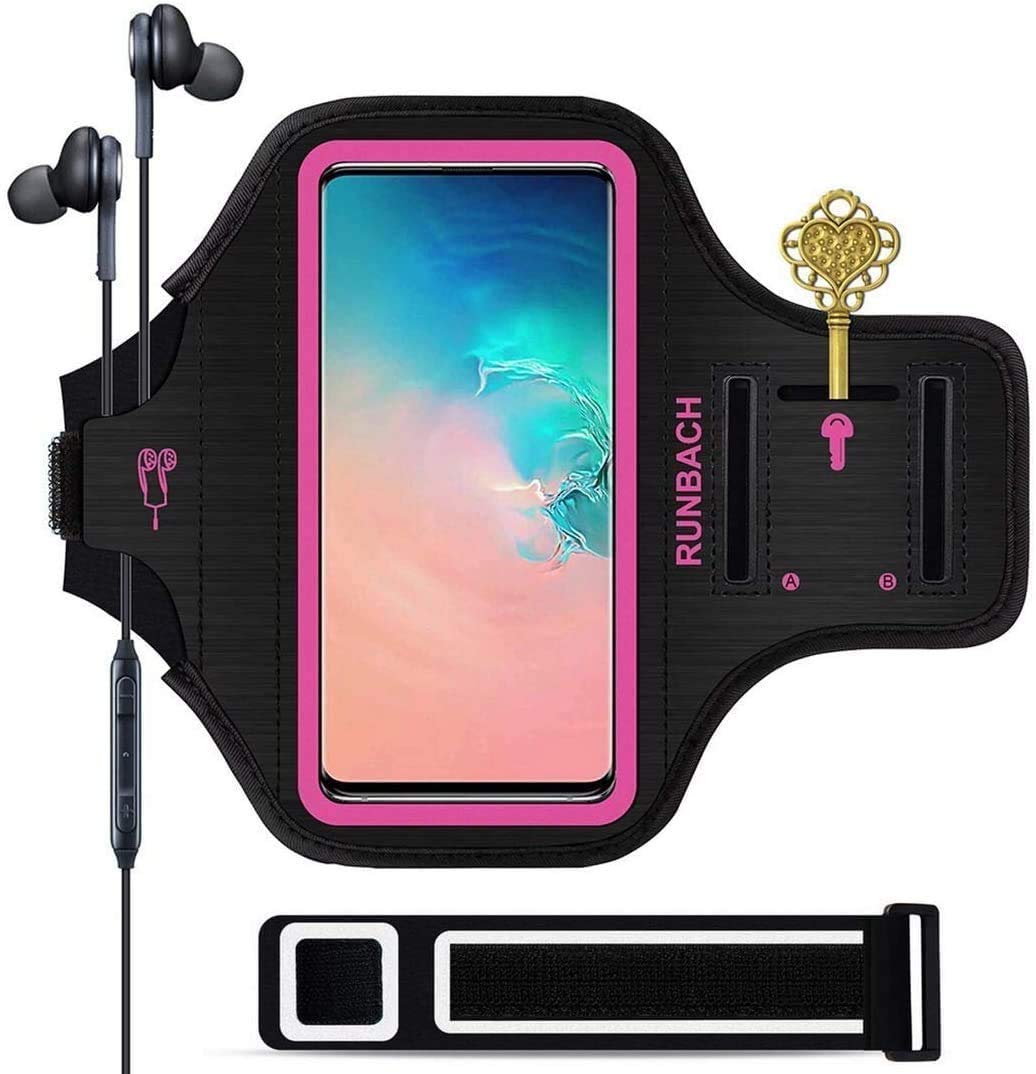 Galaxy S10 Plus Armband,RUNBACH Sweatproof Running Exercise Gym Cellphone Sportband Bag with Fingerprint Touch/Key Holder and Card Slot for Samsung Galaxy S10 Plus (Pink)
