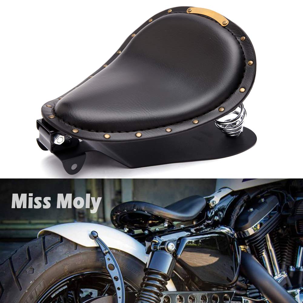 Motorrad Leder Solo Sitz, Motorrad Sitz Mit Frühling Grundplatte für Bobber Sportster XL1200 883 48 Dyna Softail(Schwarz)