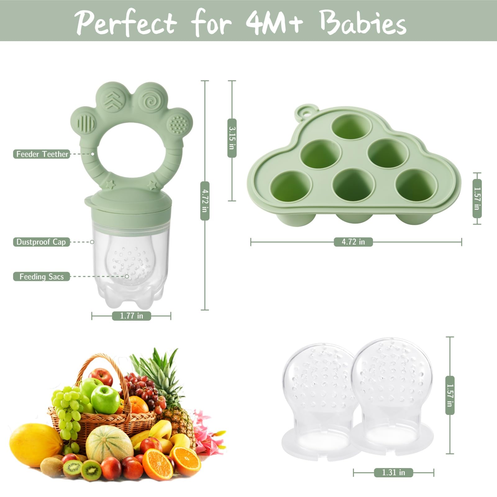 KEERT Baby Fruit Feeder with Popsicle Mold, Teething Teethers for Babies 3-12 Months,Teething Toys for Babies Feeding Gift (Green1)
