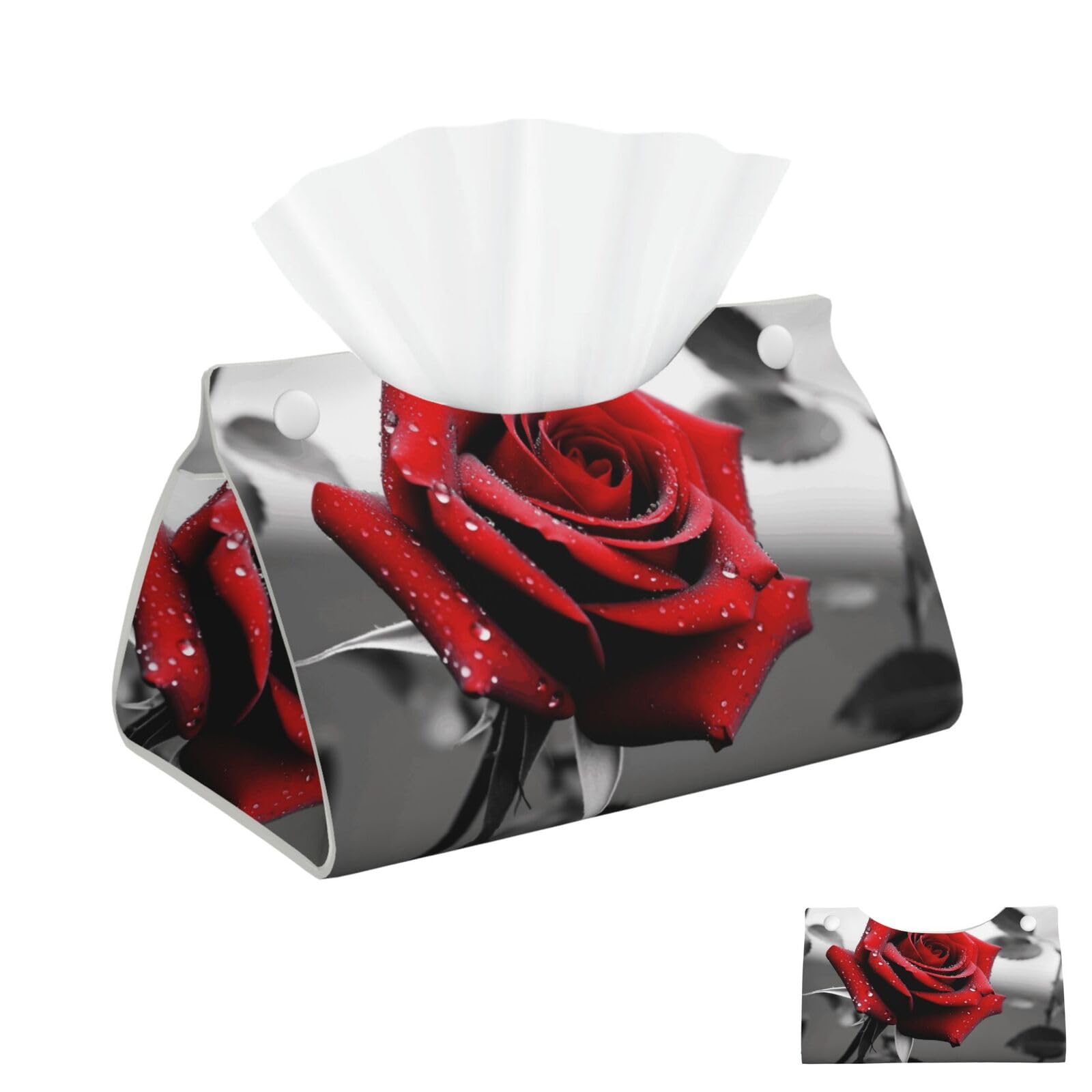 Black and White Red Rose Tissue Box Cover Square Cube Boxes