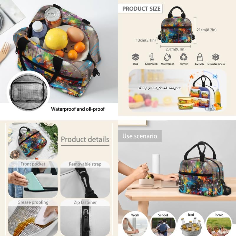 Colorful Art Splash Print Backpack Shoulder Lunch Bag and Pen Case Bag Set Rainbow Abstract Graffiti Pattern 3 Pcs Travel Laptop Backpack Fit for Gifts for Men & Women3
