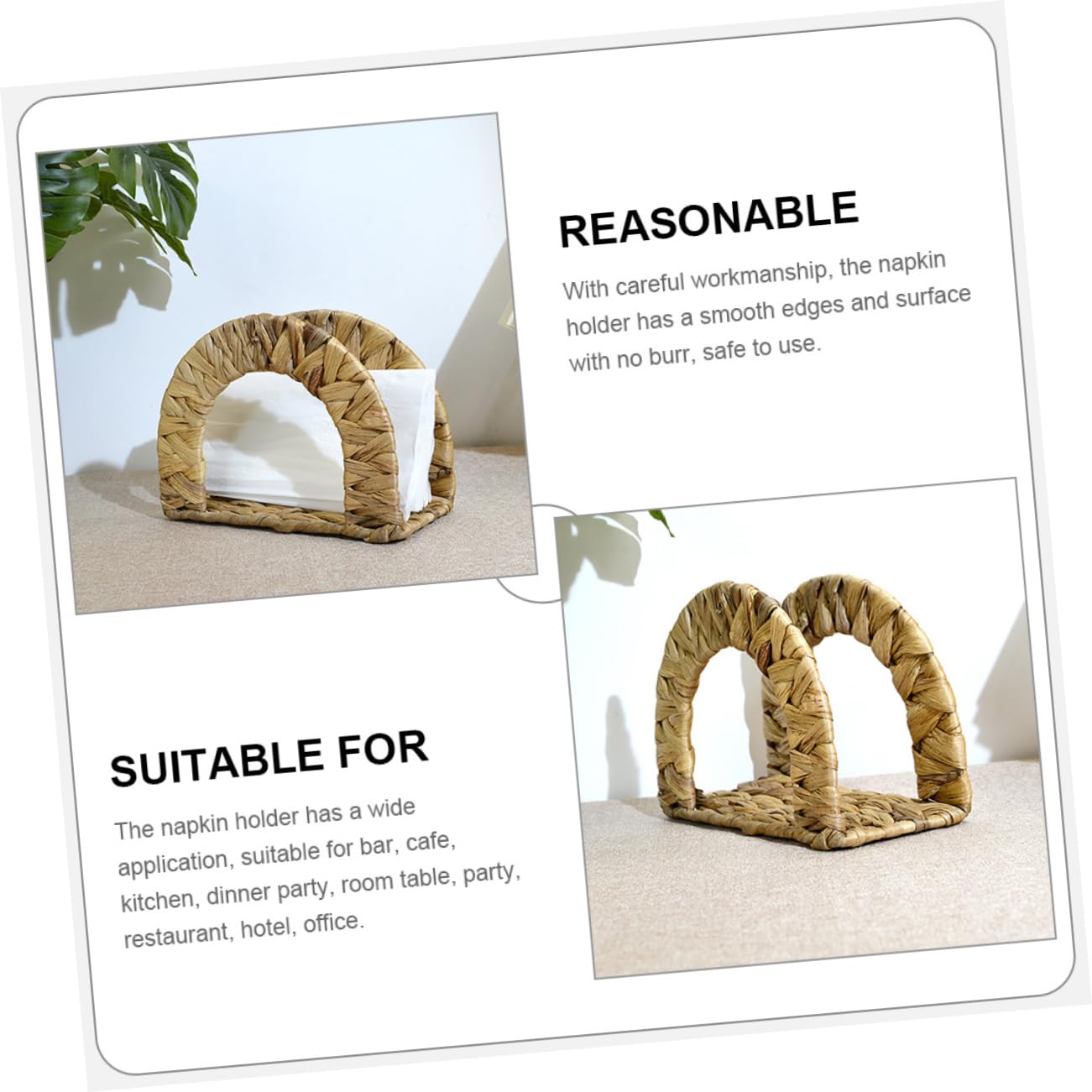 Servilletero de Papel Tejido a Mano de Ratán Bordes Lisos, Diseño Elegante y Versátil para Mesa de Comedor y Fiestas