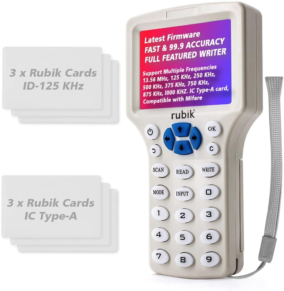 RFID Card Copier Reader Writer Duplicator for IC-Type A, ID-125Khz, HID-125Khz, Mifare 13.56Mhz (Device Bundle)