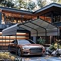 GREEN PARTY 10 x 15 ft Metal Carport Kits with Galvanized Steel Roof, Heavy Duty Metal Carport Canopy, Outdoor Car Tent Metal Garage Shelter for Car, SUV, Truck and Boats, Grey