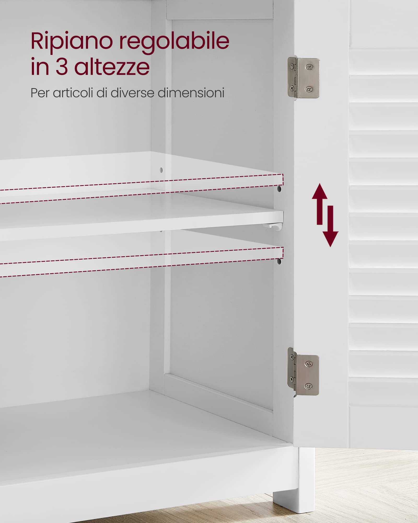 VASAGLE Mobile da Bagno, Mobiletto da Bagno e Cucina, Armadietto con Anta Doppia a Persiana, 30 x 60 x 80 cm, Bianco BBC40WT