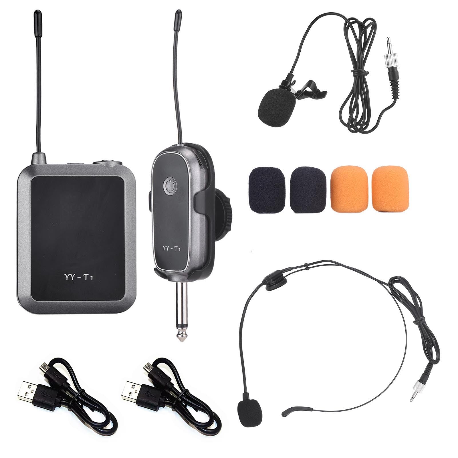 Jiawu Set Radiomicrofono UHF Ad Alte Prestazioni con Morsetto per Cuffia/microfono con Supporto - Ideale per Discorsi in Pubblico e Matrimoni