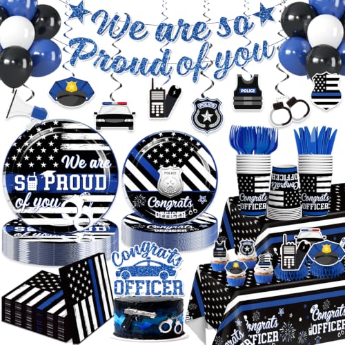 Yingoto 205pcs Police Party Decorations Complete Party Set for 25 Guests Police Academy Graduation Party Decorations for Officer Grad Academy Retirement Promotion Theme Party