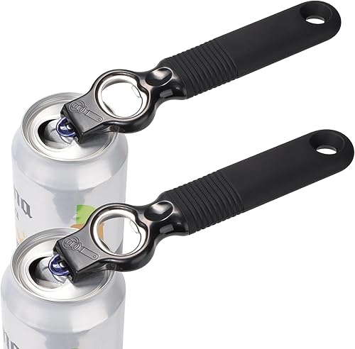 Paquete de 2 abridores de latas de soda y abrebotellas de cerveza con mango de silicona de buen agarre, abridor de pestañas para uñas largas,