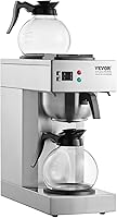 Vista 9 de VEVOR Cafetera de goteo comercial de 12 tazas, cafetera con 2 jarras de vidrio y 2 platos calentadores, cafetera de acero inoxidable