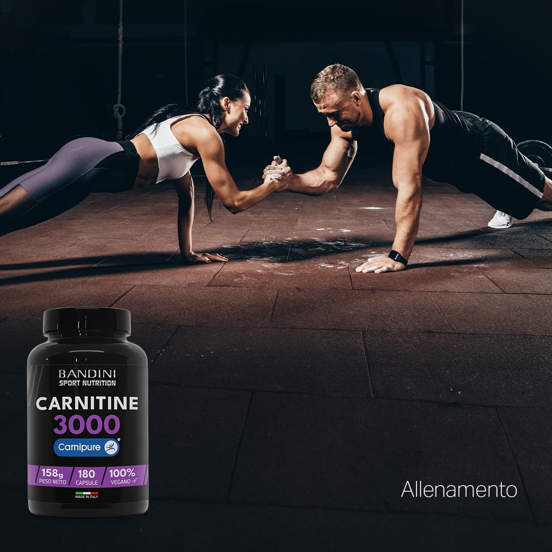 Bandini® L CARNITINA 3000, 180 capsule vegane con Carnipure® ad Alto Dosaggio, Integratore Sportivo con Tartrato di L-Carnitina, Pure Carnitine ad Alto Assorbimento e Biodisponibilità, Senza Additivi