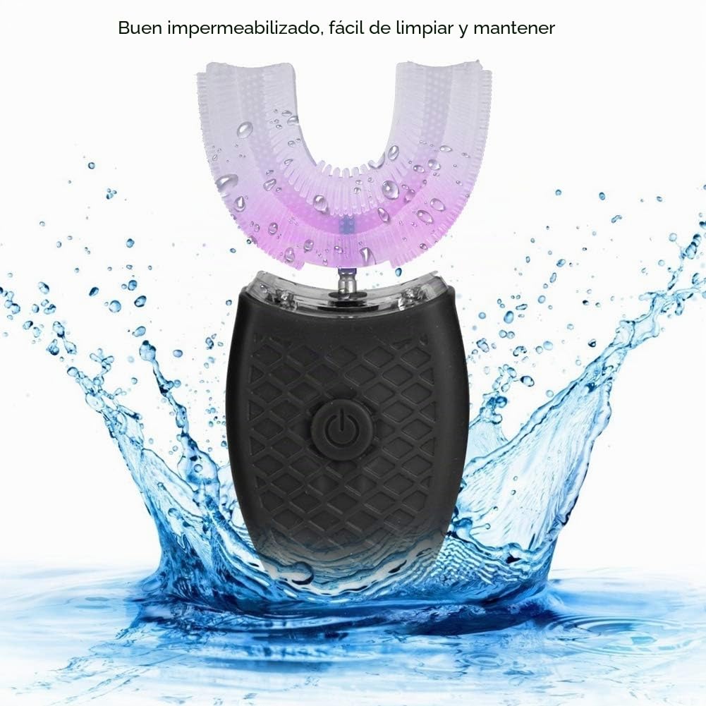 Cepillo de dientes eléctrico en forma de U, cepillo de blanqueamiento dental en forma de U doméstico, cepillo de dientes de carga USB de silicona ultrasónico de limpieza de boca de 360 °(negro)