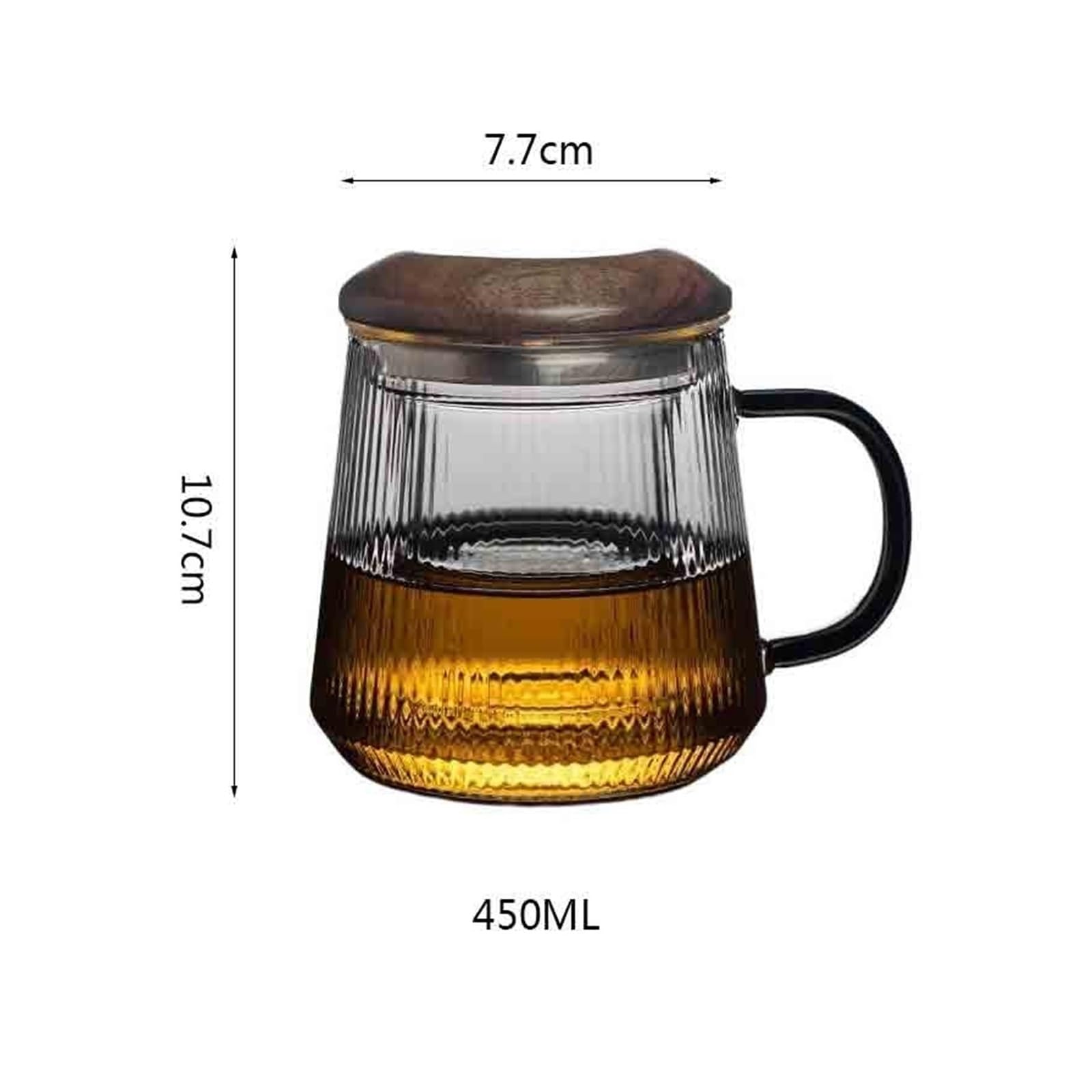 Copa de cristal Taza de té de vidrio rayado vertical con infusor y tapa(L)