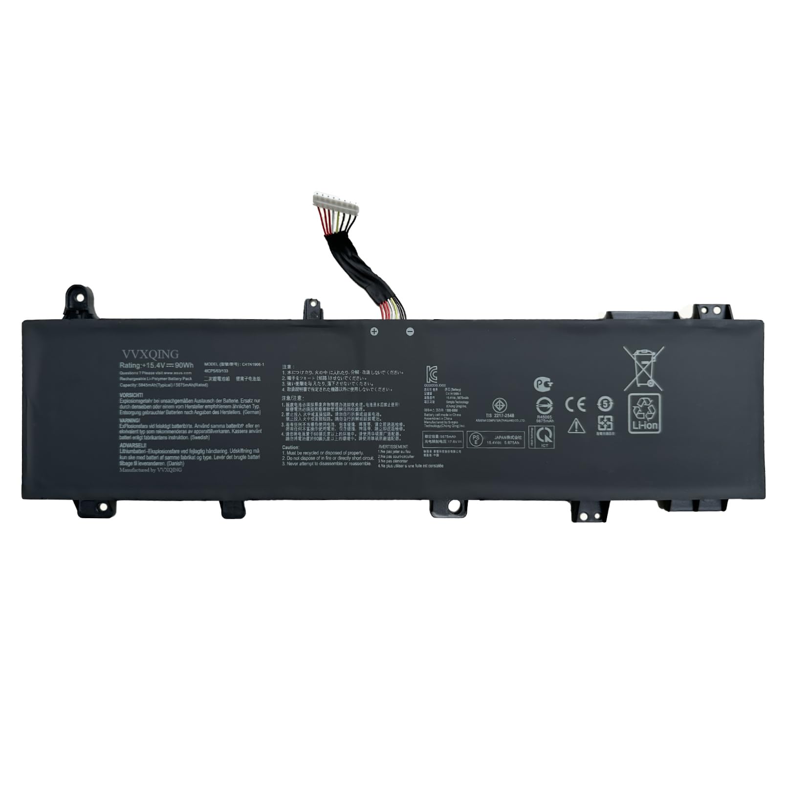 C41N1906-1 (Long line) Laptop Battery Replacement for ASUS TUF Gaming A15 FA506 FA506IU FA506IV FA506QR 2021 F15 FX506 FX506H FX506HM FX506L FX506LI A17 FA706 FA706II F FA706QR 15.4V 90Wh