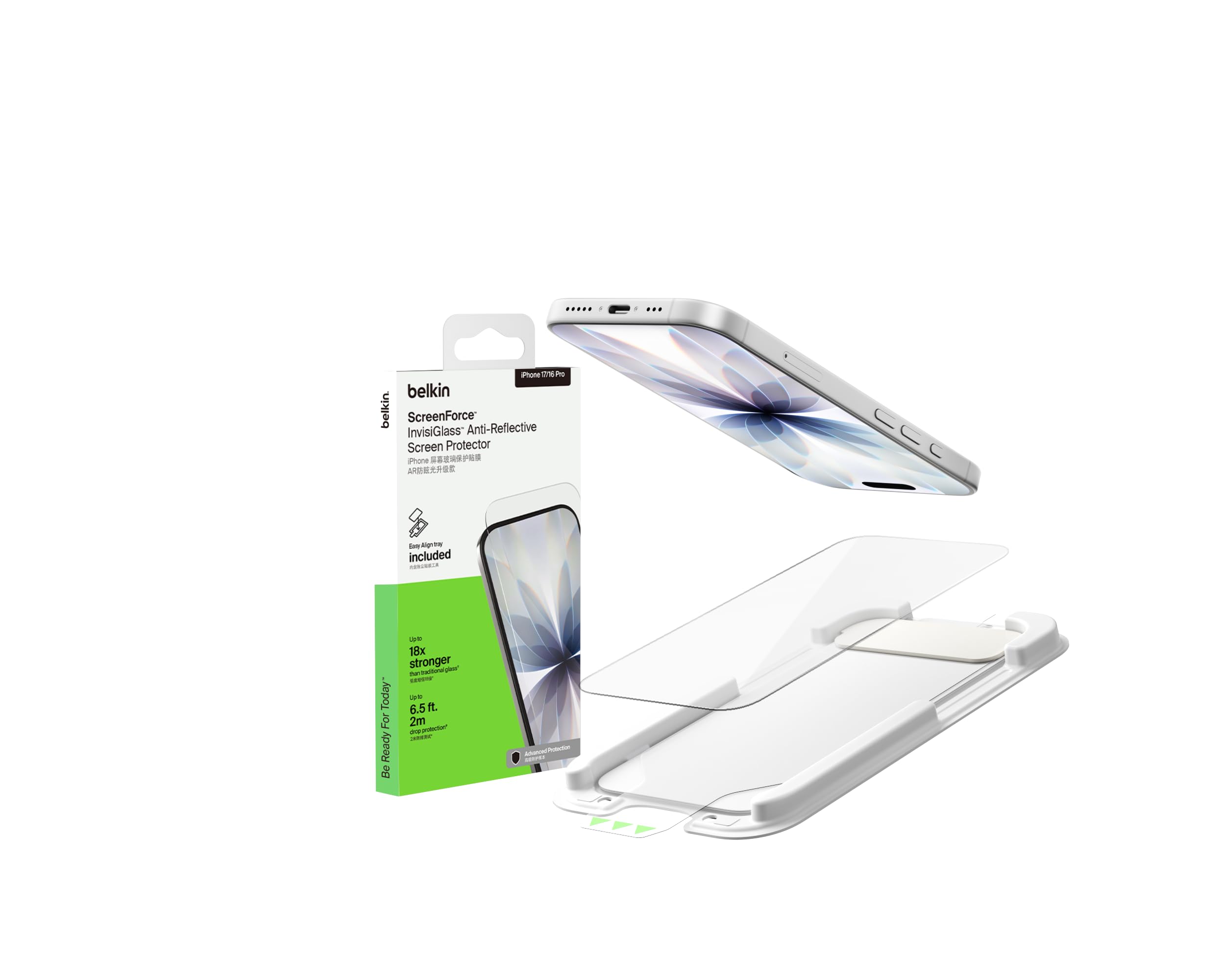 Belkin EZ Align iPhone 17, 16 Pro Tempered Glass Screen Protector Guard, Anti-Reflective Screen Protector, InvisiGlass Scratch-Resistant Impact Protection Included With Easy Align Tray for Bubble Free Application, Recycled Glass-image-21