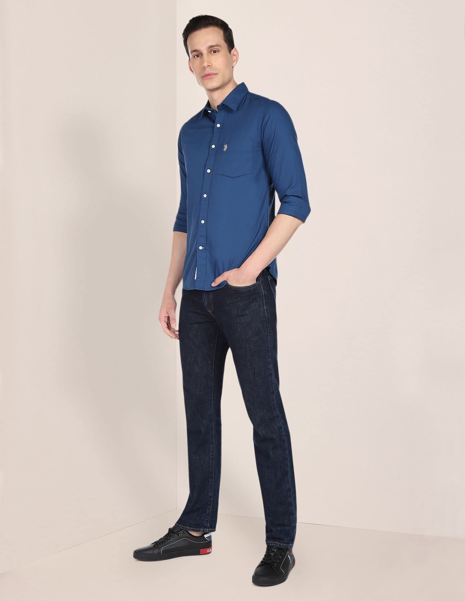 U.S. POLO ASSN. Cotton Men's Solid Regular Fit Shirts (USSHTFX0002_Blue XL) - Image 4 thumbnail