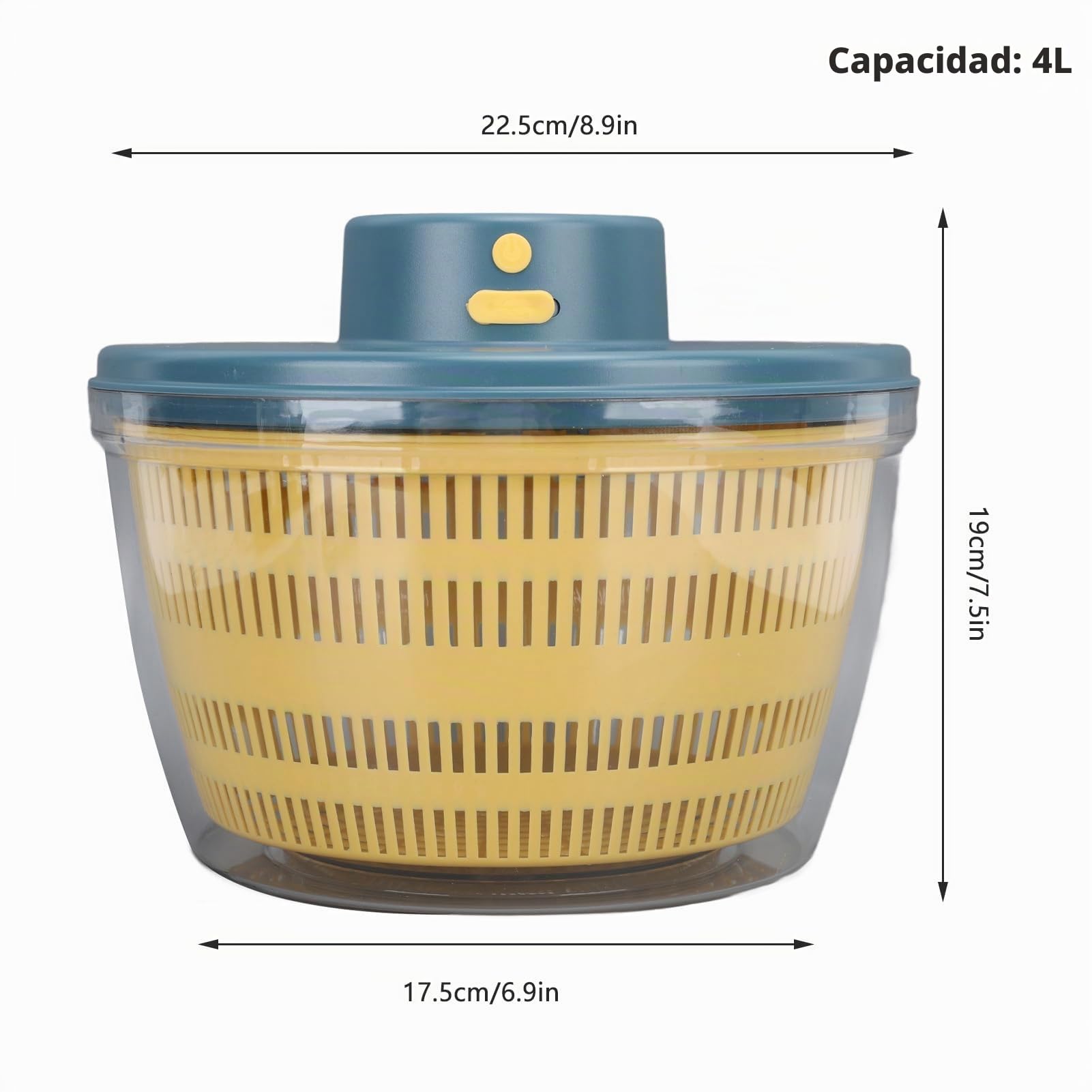 Lavadora de Frutas y Verduras, Centrifugadora de Ensalada Eléctrica de 4 Litros, Centrifugadora de Lechuga Multiusos, Secadora de Verduras, Dispositivo Limpiador de Frutas (Azul)