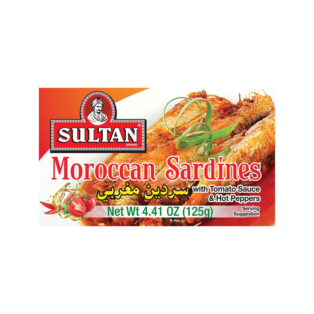 Sultan Moroccan Season Sardines in Tomato Sauce, High Protein, No Additives, No Preservatives, Paleo, Carnivore, Keto Friendly, Zero Carb, Sealed Freshness, 4.37oz (Pack of 10)