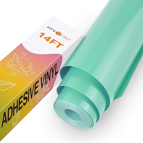 HTVRONT Mint Permanent Vinyl, Mint Vinyl for Cricut - 12" x 14 FT Mint Adhesive Vinyl Roll for Cricut, Silhouette, Cameo Cutters, Signs, Scrapbooking, Craft, Die Cutters