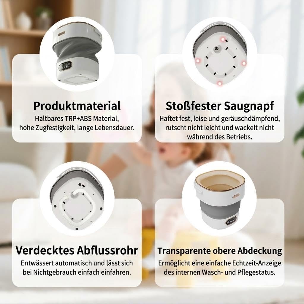 Faltbare Mini Waschmaschine Mit Schleuderfunktion 13L Kompakte Camping Waschmaschine 3 Programme Tragbar Weiß