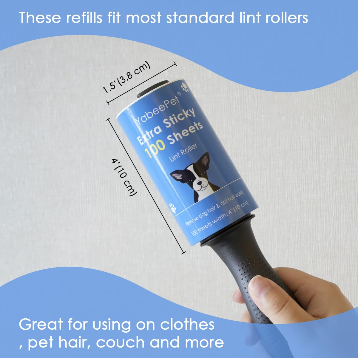Rouleau Adhésif Anti-poils - Lot Avec 2 Rouleaux Et 3 Recharges (500 Feuilles) - Largeur 4 Cm - Pour Vêtements, Canapés, Voiture