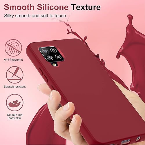 Miniatura 5 de LeYi Funda para Samsung Galaxy A42 5G, color rojo vino, cuerpo completo, a prueba de golpes, silicona líquida suave, funda protectora híbrida para