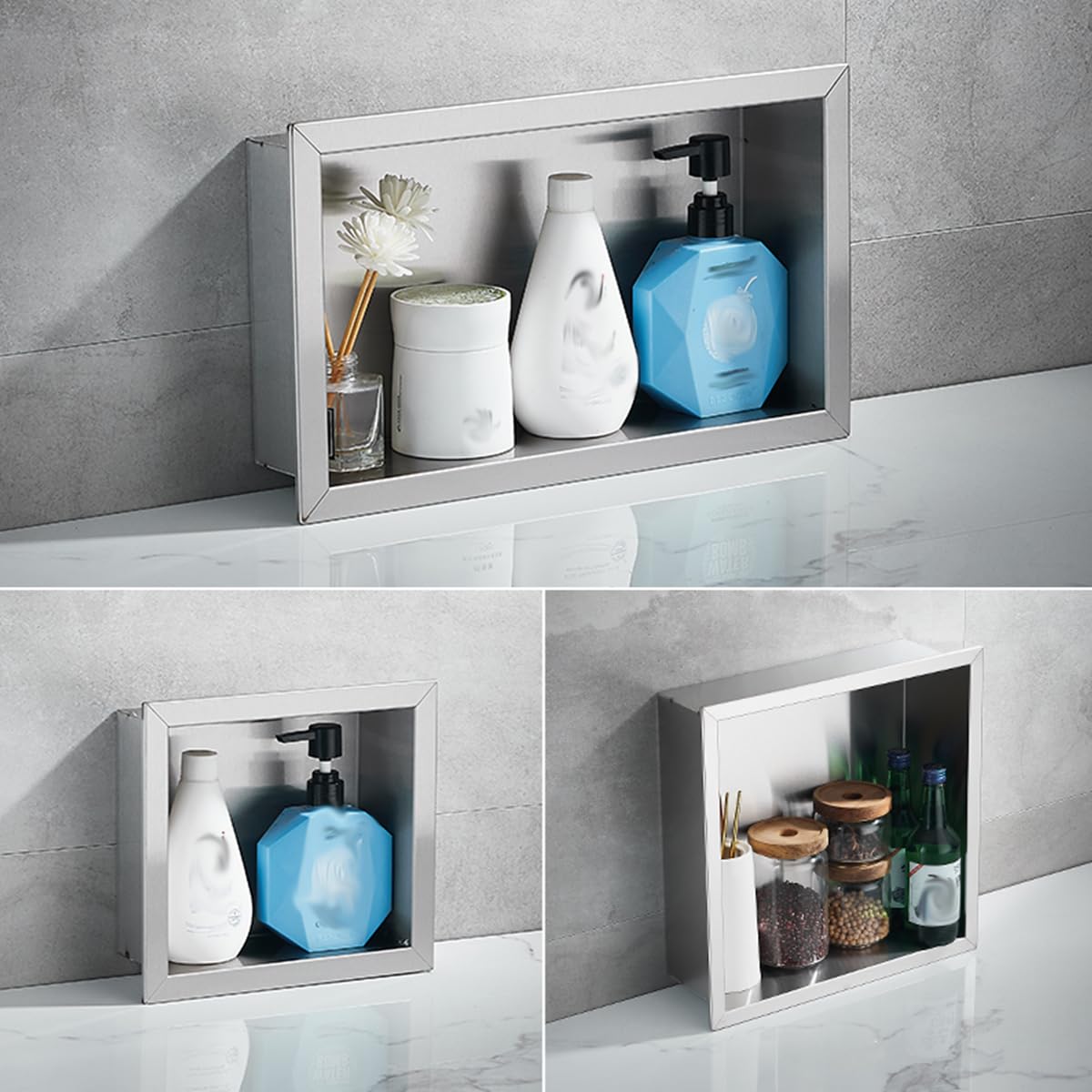 Caja empotrable para ducha, impermeable, para champú, jabón y artículos de tocador, fácil de instalar, no necesita azulejos, diseño único, Lar Capaci