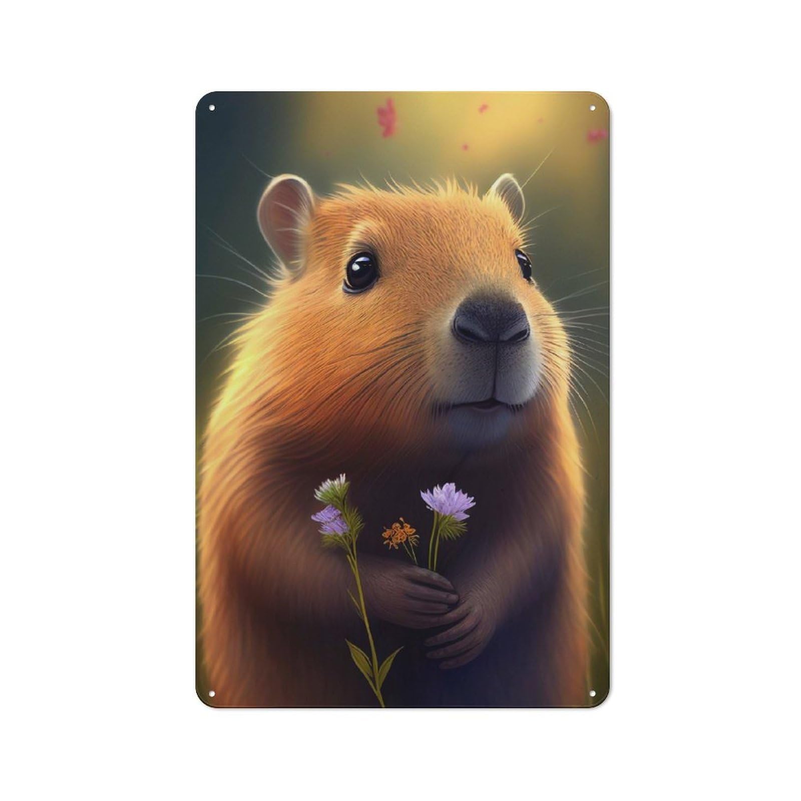 Junmoney Style-1 Capybara Flower Cottage Style Metal Wall Decor 30X20cm, Country Metal Sign For Kitchen, Cottage, Porch Or Garden Room