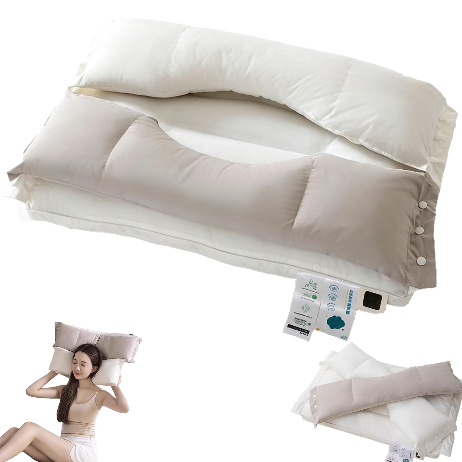 Soft and Hard Dual-Zone Neck Support Pillow with Ear Hole for Side Sleepers