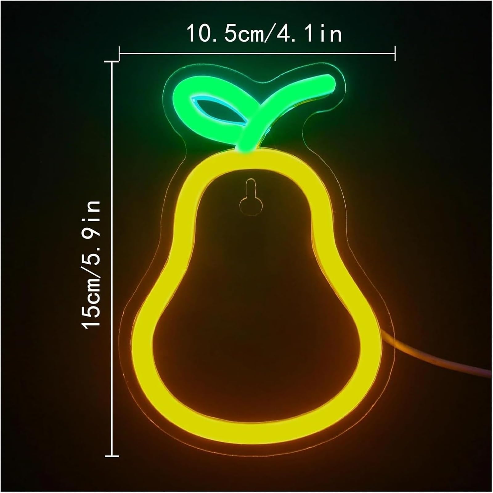 Pannello decorativo con insegne al neon, a forma di pesca, pera e peperoncino, luce LED interruttore, 10,5 cm x 15