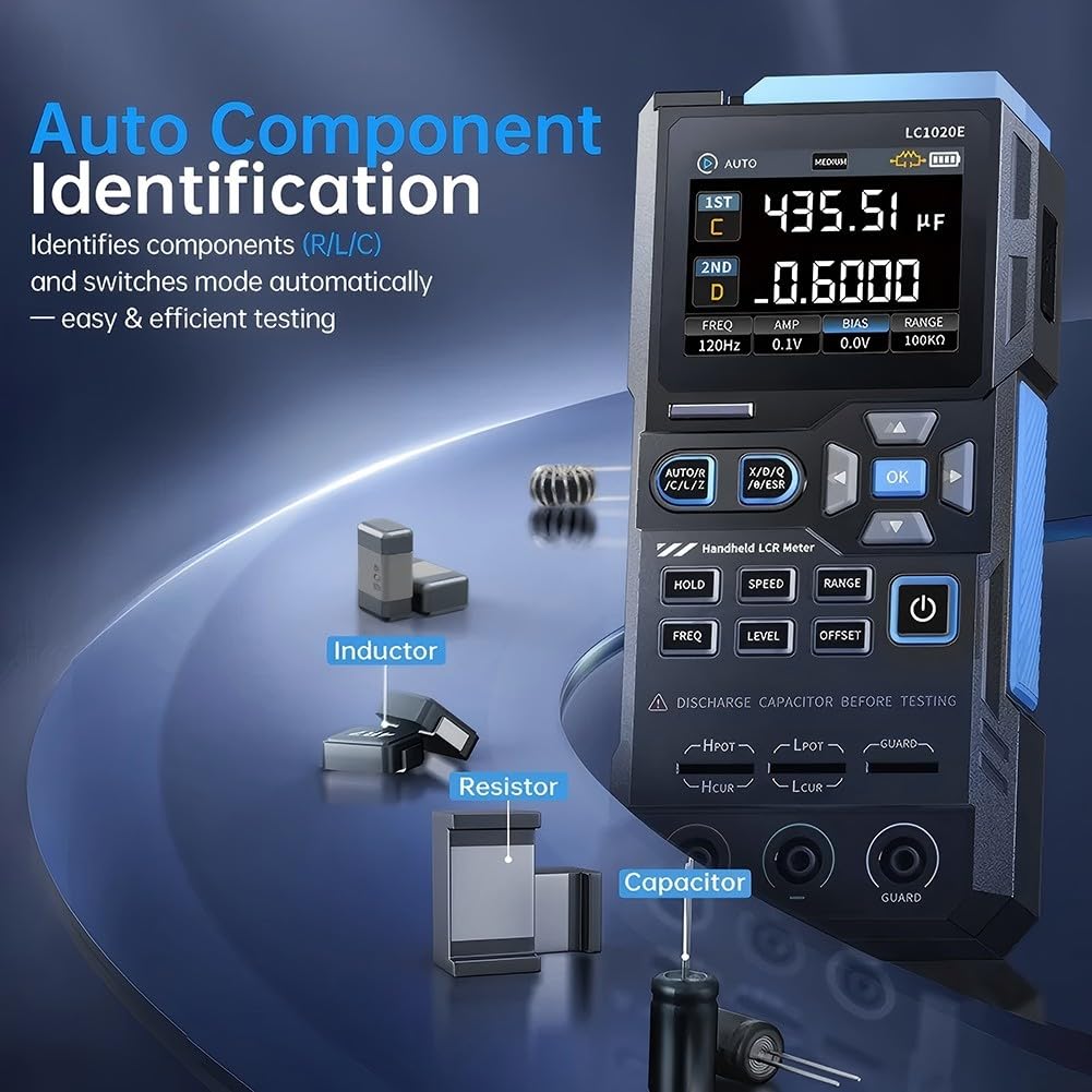 Digitaler Brücken-Tester, LC1020E Handheld LCR ESR mit intelligenter Sortierfunktion, mehrere Testfrequenzen für elektronische Komponenten (LC1020E in Englisch)