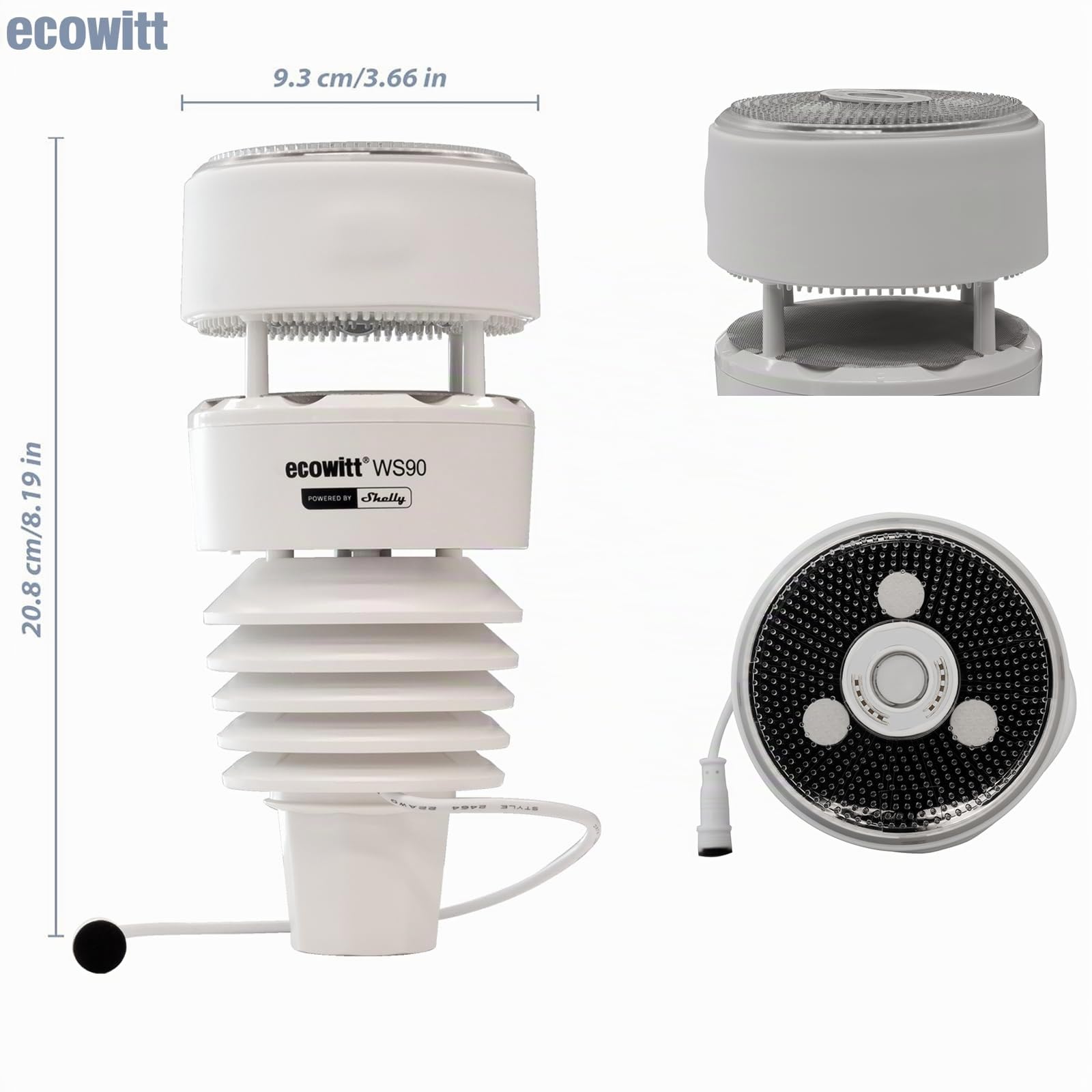 ECOWITT WS90 7-in-1-Funk-Außensensor mit Ultraschall-Windgeschwindigkeits-/Windrichtungssensor, piezoelektrischem Regenmesser, Licht-, UV- und Thermo-Hygrometersensoren, kompatibel mit Shelly Gateway