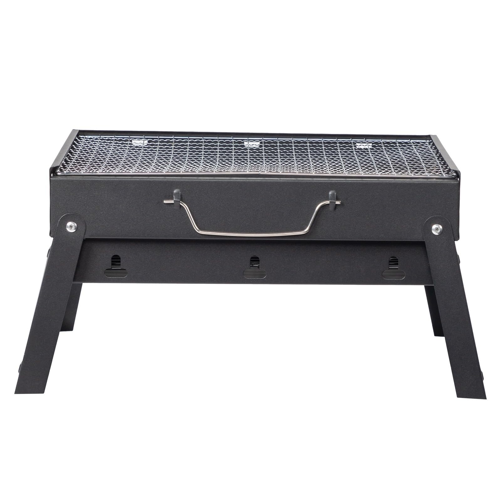 Small handheld charcoal grill, foldable leg design, black tabletop barbecue grill, suitable for outdoor camping, picnics, and home use