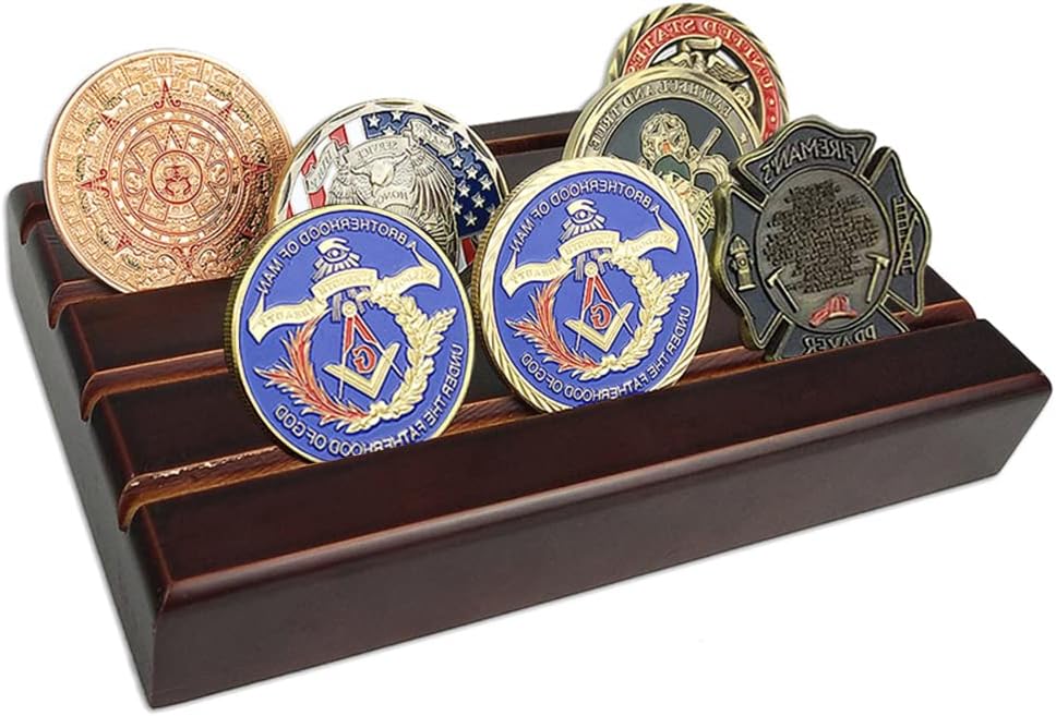 WOERDA 4 Row Challenge Coin Holder, Military Coin Display Holder Stand,Holds 12-16 Coins