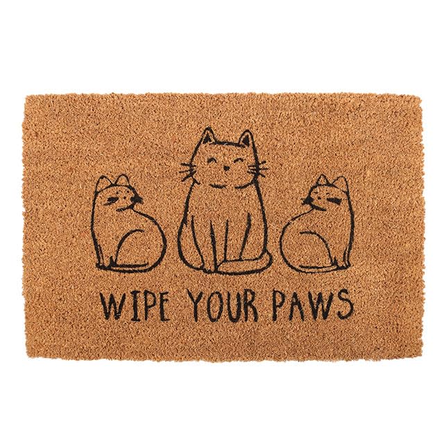 Something Different Wholesale Natural Coir ‘Wipe Your Paws’ Cat Doormat | Indoor Cat Welcome Mat | Feline Entryway Decor