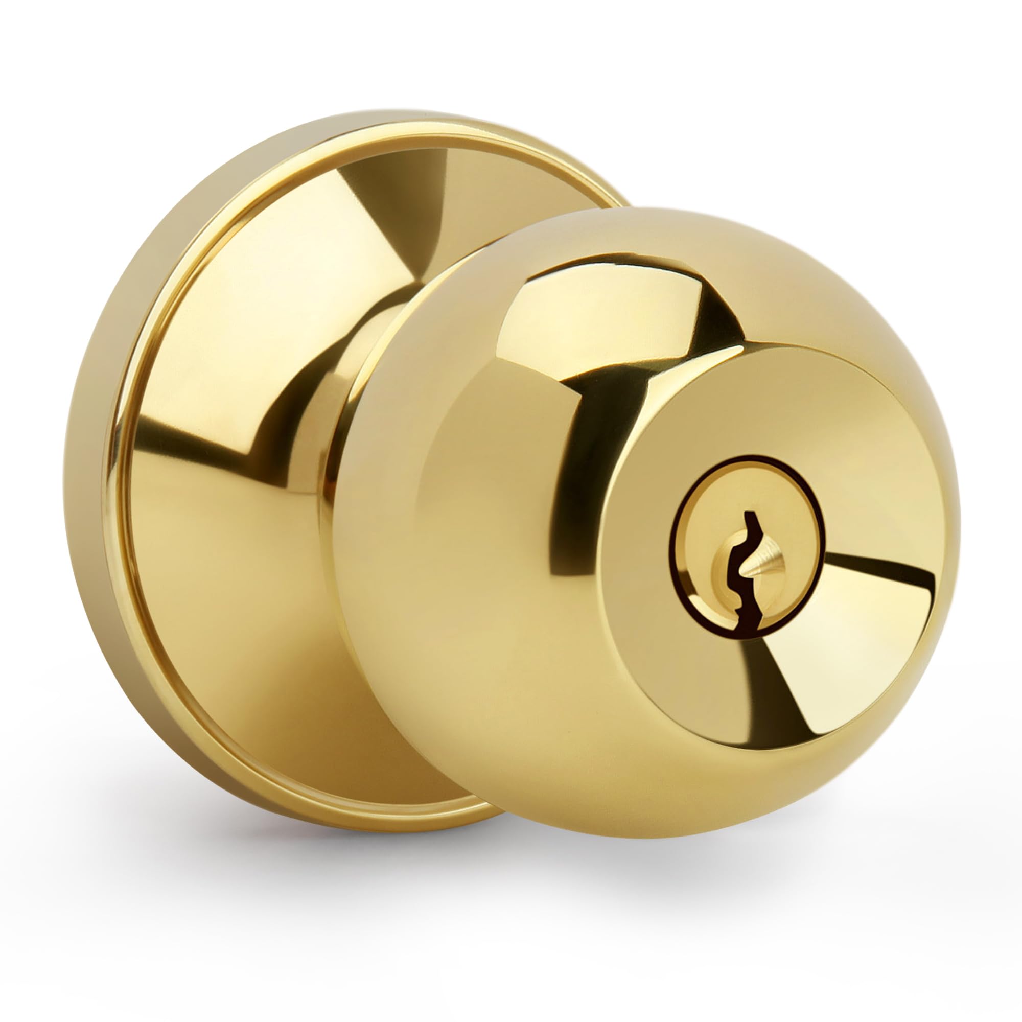 Gaurqiah Keyed Entry Door Knob, Ball Design Doorknob for Interior Exterior, Reversible Round Door Lock for Front Entrance Doors, Polished Brass