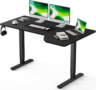 Totnz Standing Desk Height Adjustable 55 x 34 Inch Electric Standing Desk Right Angle Standing Desk Memory for Home Office Computer Desk with Headphone Hook, Obsidian