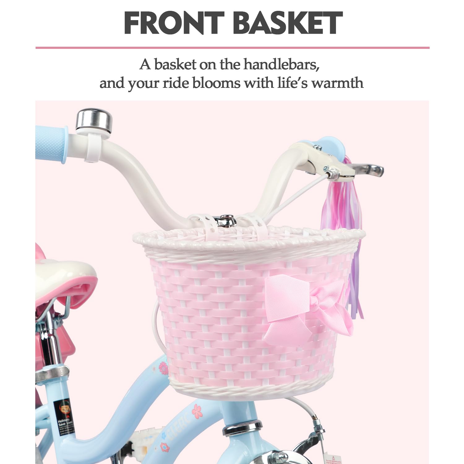 Glerc Vélo Enfant 12 14 16 Pouces pour Filles de 2-8 Ans, Style Princesse avec Pompons de Guidon, Panier et Roues d'appoint