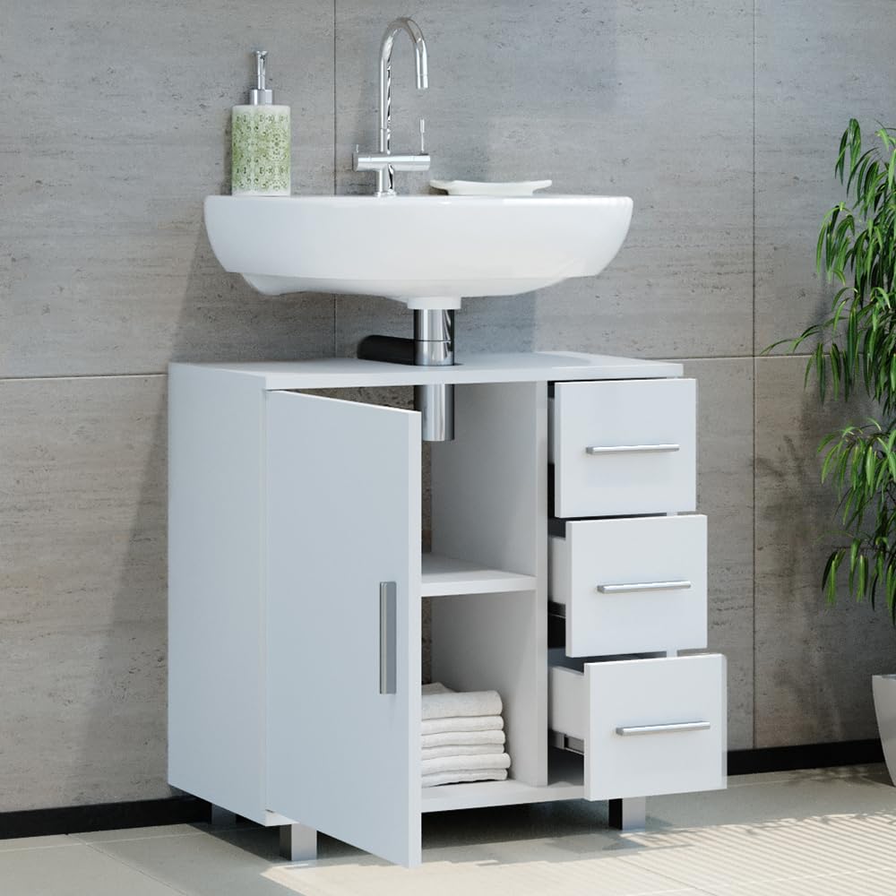Vicco Mueble bajo Lavabo Ilias, Blanco, 60 x 60.8 cm | con recorte para sifón para instalación en lavabo