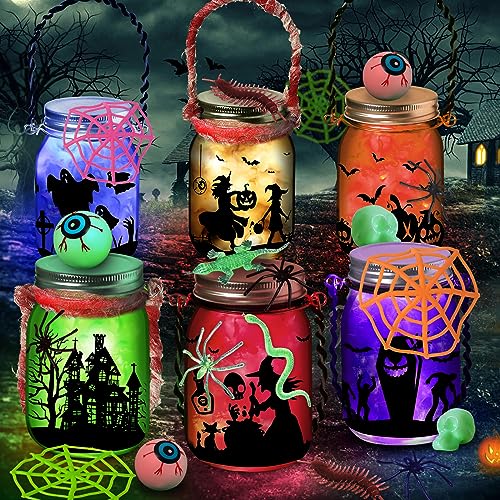 Halloween Crafts Activities for Kids Ages 4-12,6 Pack Glass Mason Jar...