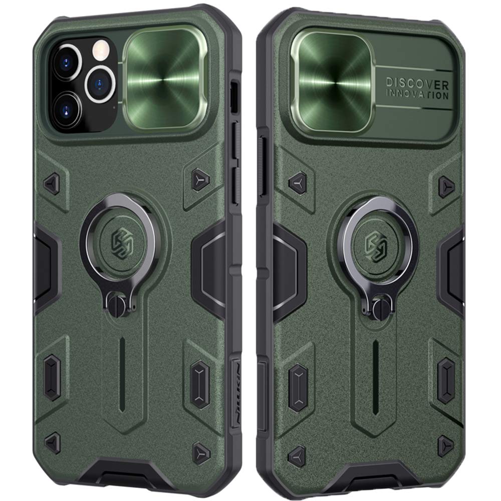Mangix Compatible for iPhone 12/12 Pro Case,CamShield Armor with Slide Metal Camera Cover Impact-Resistant Bumpers Protective with Ring Kickstand for Apple iPhone 12/12 Pro 6.1inch (Green)