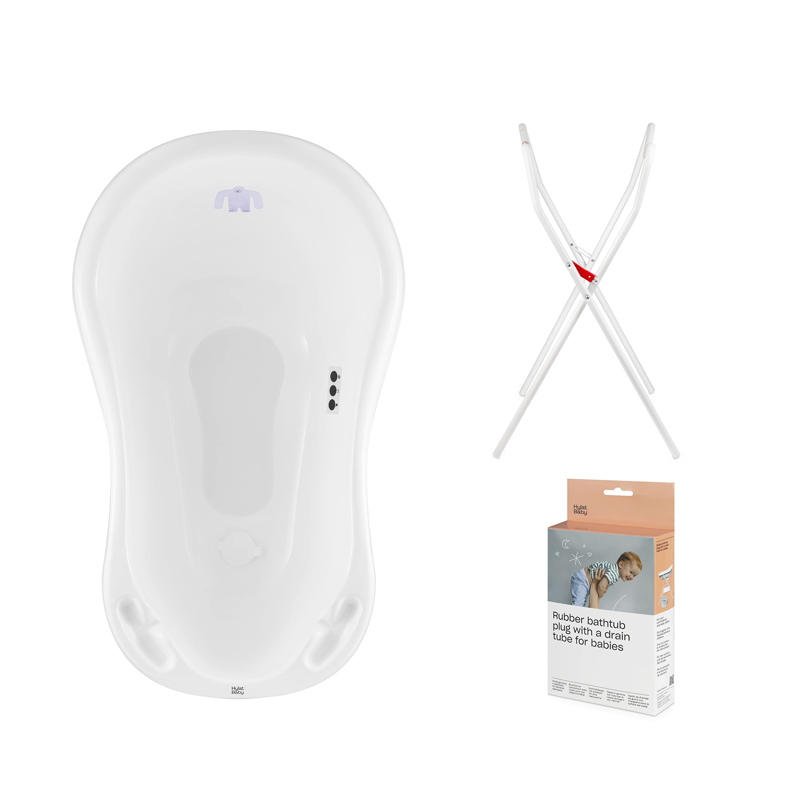 Hylat Baby Juego de baño para bebé con marco - para recién nacidos y bebés - estable y cómodo, Color: Blanco, Motivo:Yeti