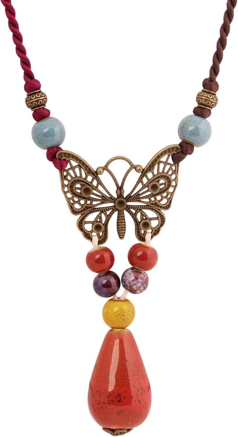 MINACHI Hippie Boho Colorful Ceramic Bead Butterfly Charm Pendant