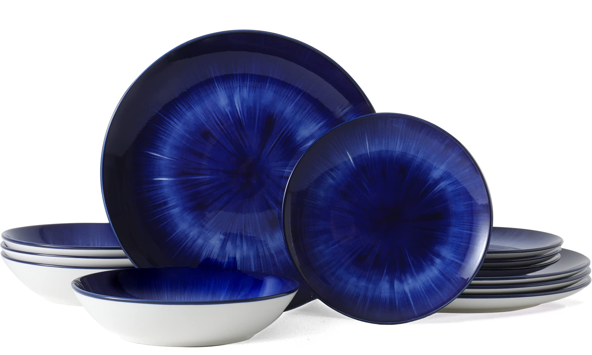 Bestone 12 Pieces Round Porcelain, Chip Resistant Dinnerware Sets, Plates, Dishes, Bowls, Service for 4 (Dark Blue)