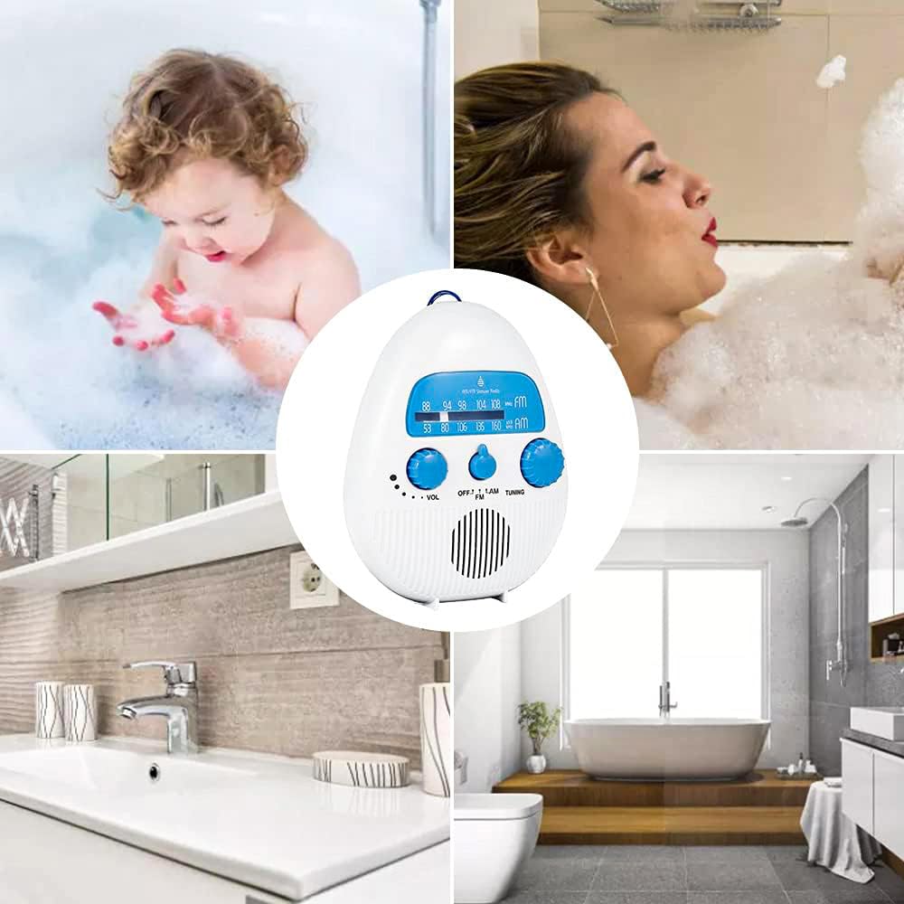 Radio FM Impermeabile Senza Fili per Bagno, Portatile AM FM con Altoparlante e Batteria