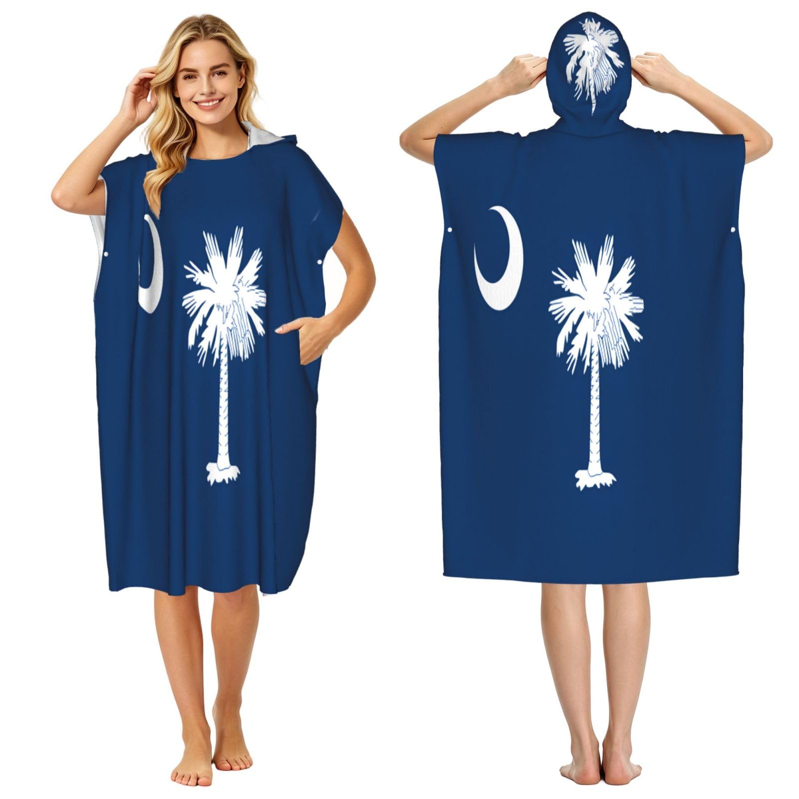 DTHKJNLSF South Carolina Flag Adult Hooded Beach Poncho Towel