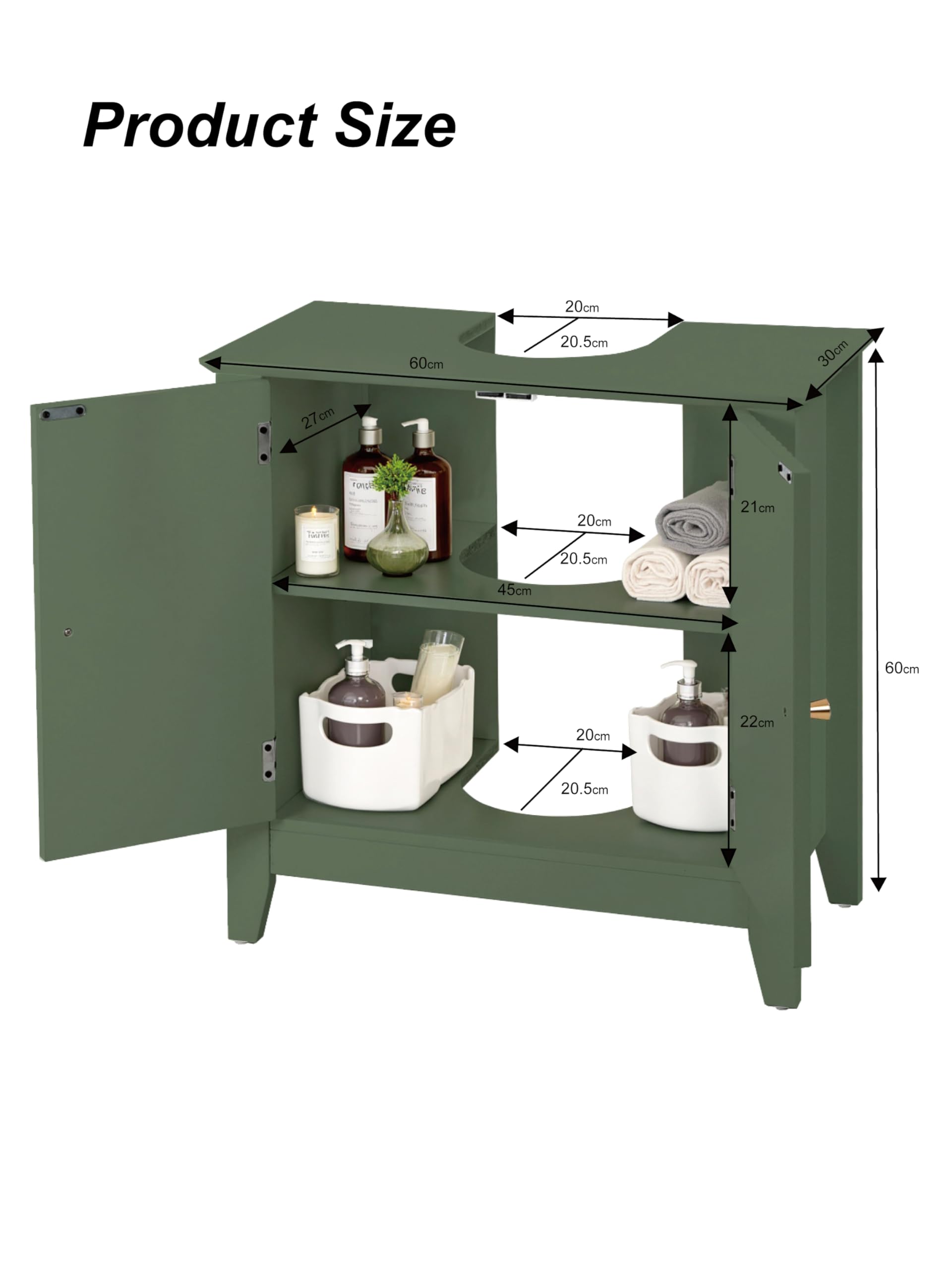 EOSVALO Waschbeckenunterschrank, Modernes und Waschbecken mit Unterschrank U-förmiges Design Badezimmerschrank69 x 35 x 16cm; 2 Türen und EIN Fach; Geeignet für Badezimmer Grün